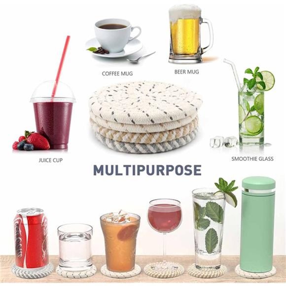 Coasters for Drinks Absorbent Woven Coaster Set with Holder Farmhouse Cute Cloth - Picture 7 of 7